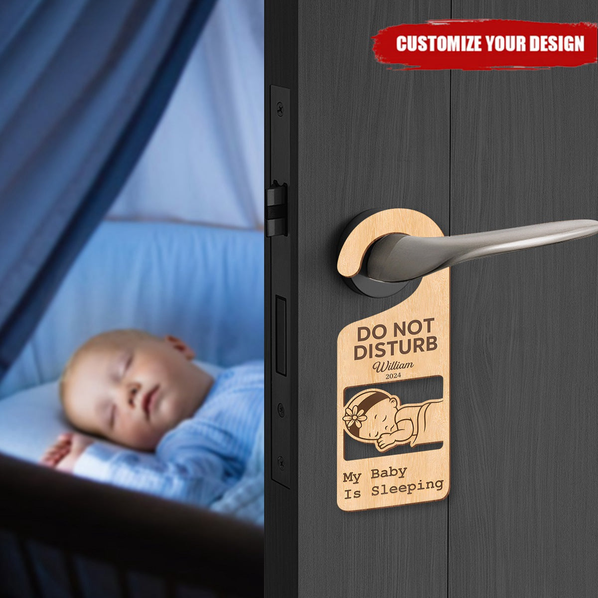 My Baby Is Sleeping Personalized Wooden Door Hanger