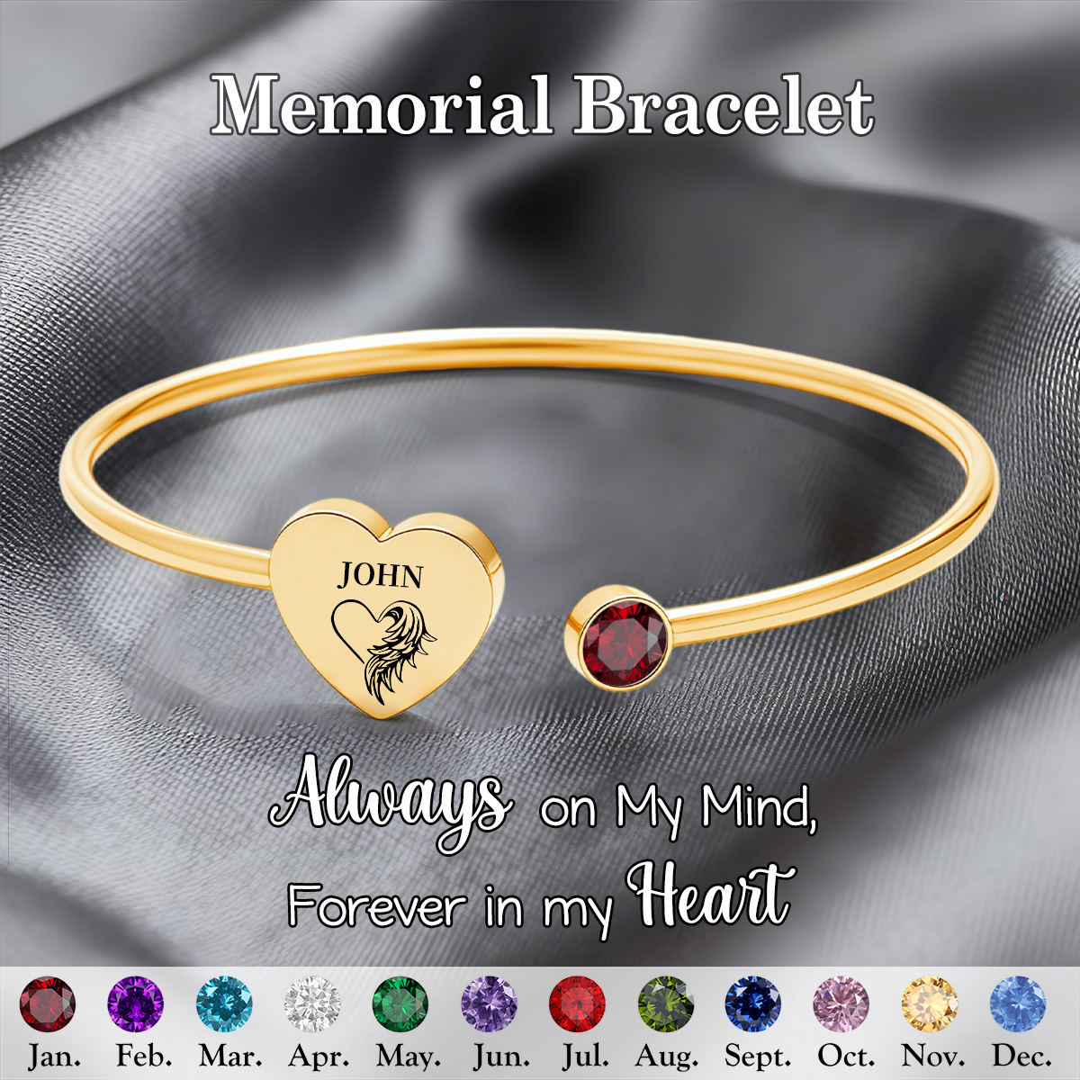 In Loving Memory With Wings Name Personalized Birthstone Bracelet