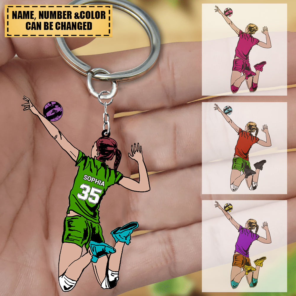 Personalized Attacking Volleyball Player Christmas Acrylic Keychain