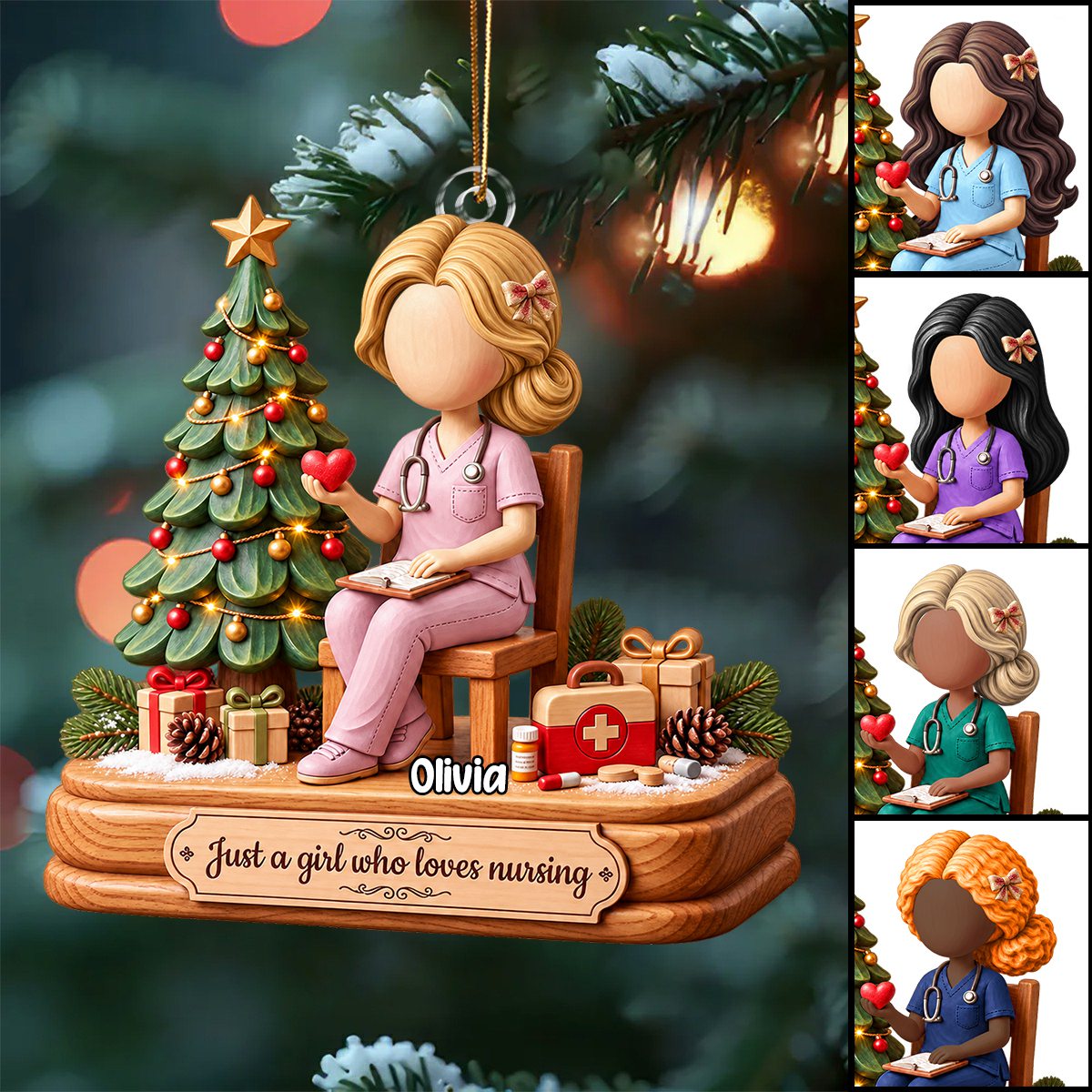 Personalized Nurse Christmas Tree Ornament – Custom Name Nursing Gift For Women