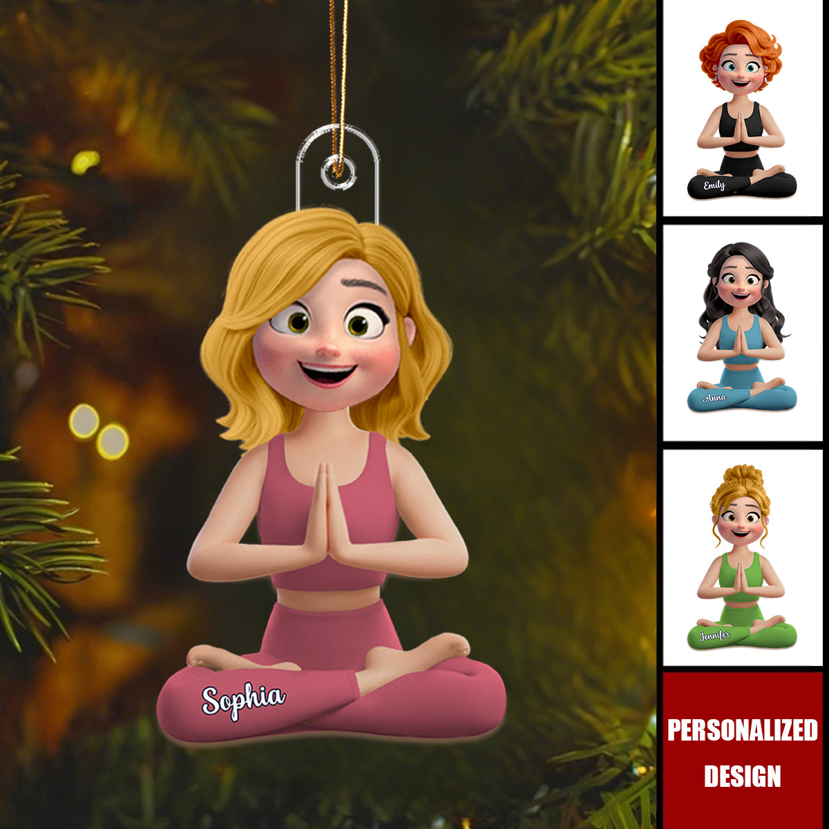Custom Name Yoga Girl Ornament, Personalized Gifts For Yoga Lovers