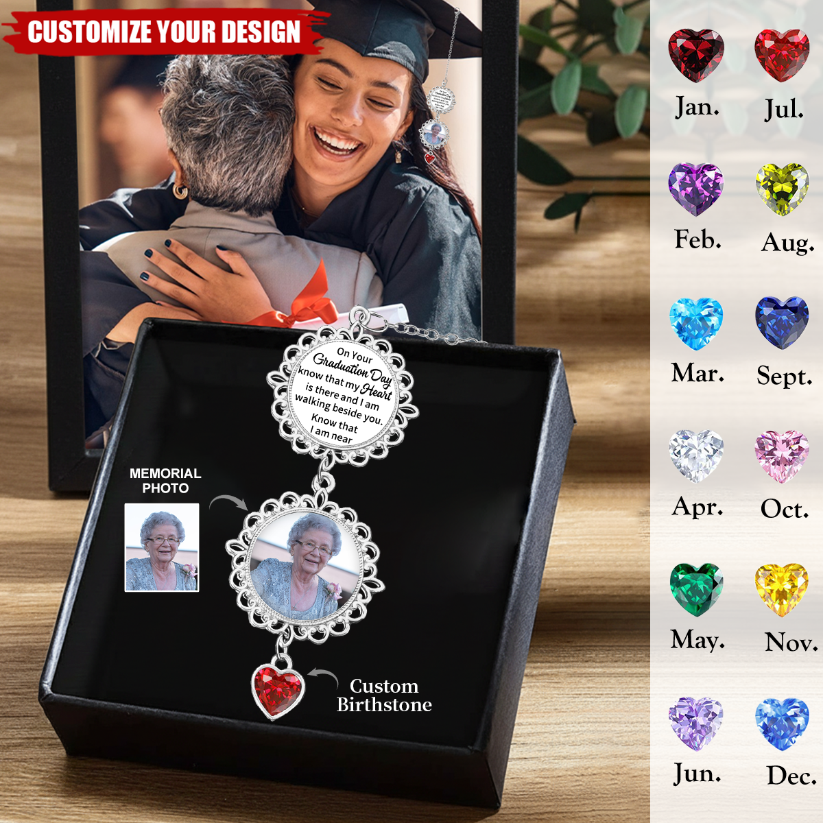 Walking Beside You - Custom Birthstone Graduation Tassel Photo Charm