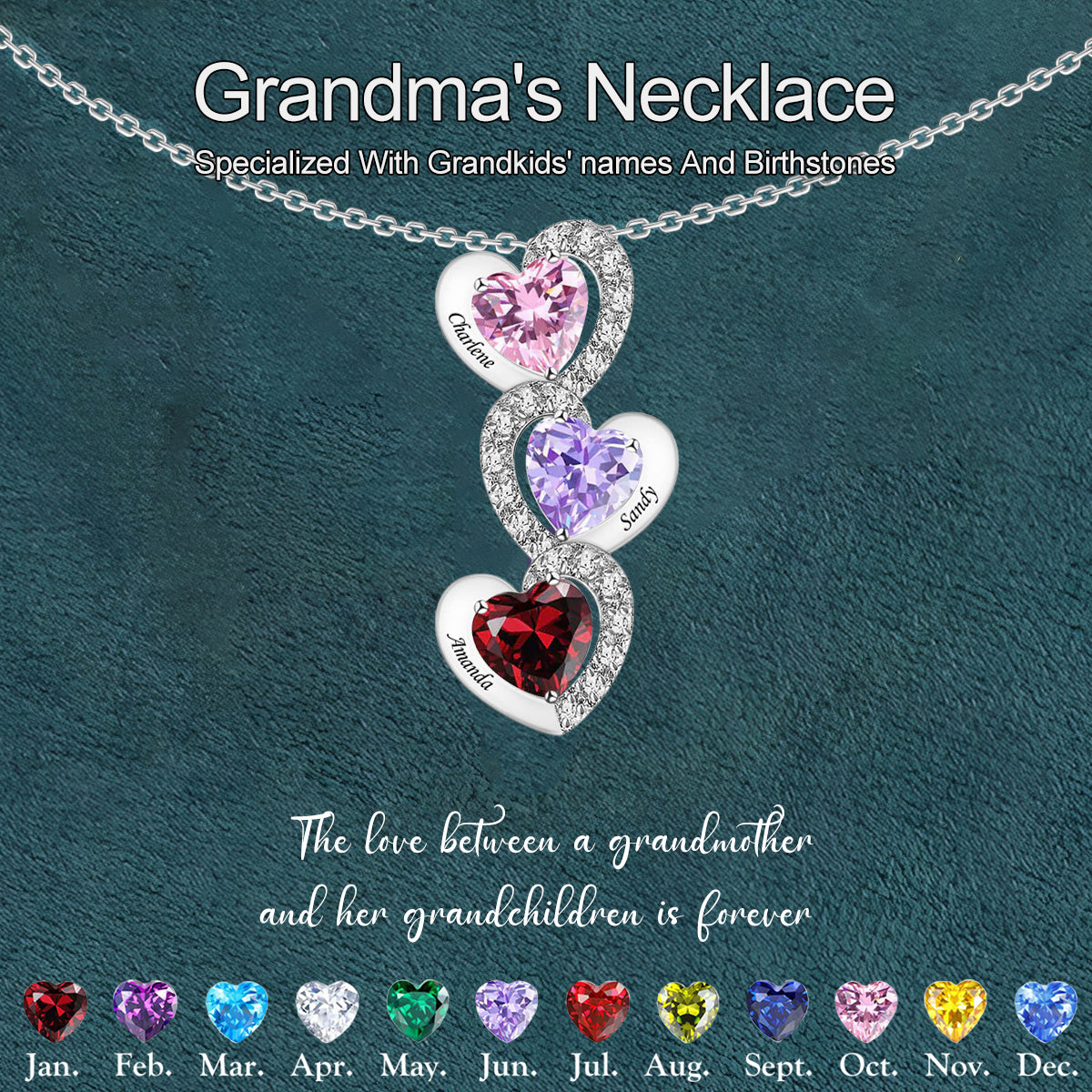Personalized Heart-shaped Name Birthstone Necklace-Gift For Mom/Grandma