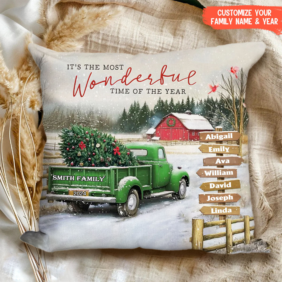 Personalized Custom Family Farm Christmas Truck Pillow Case