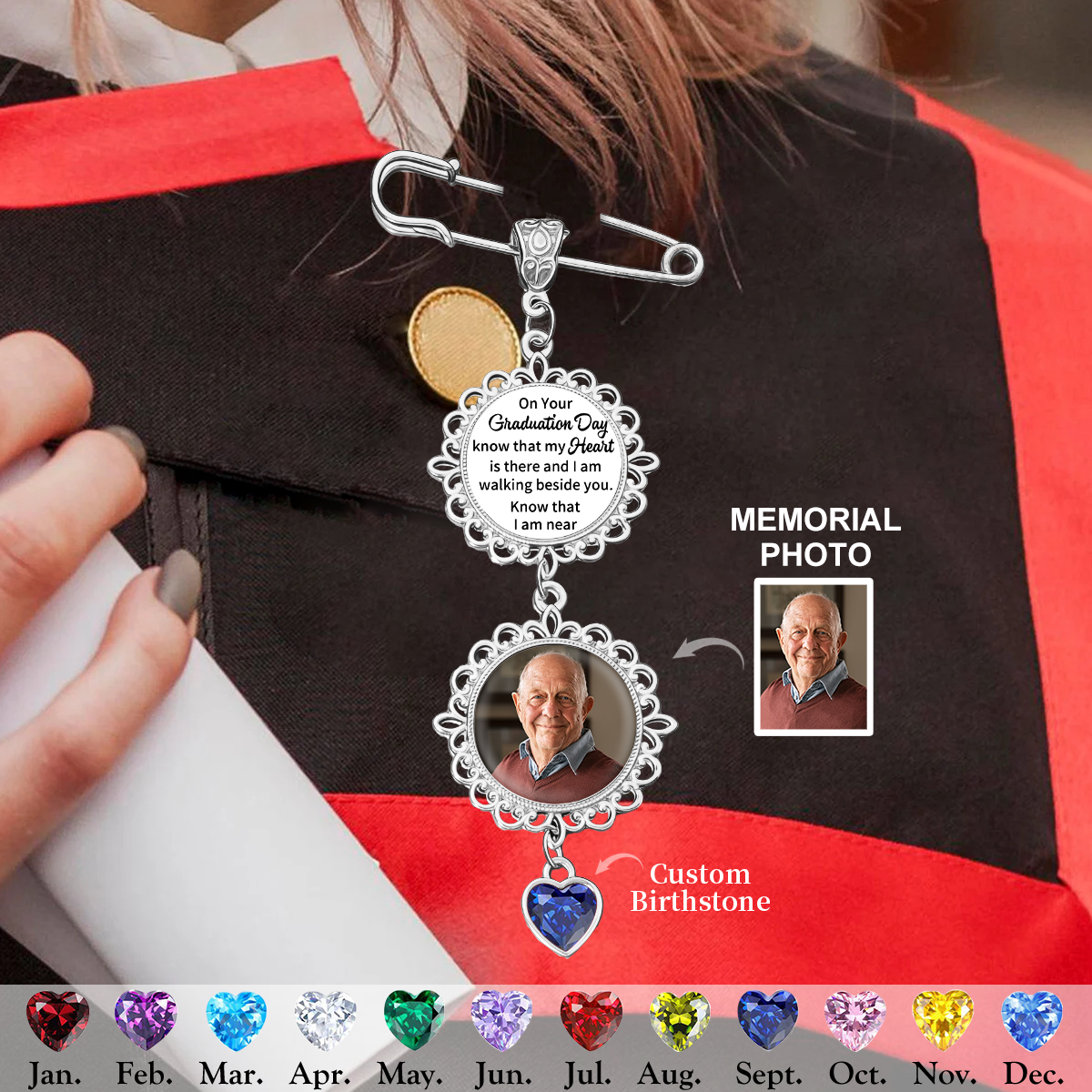 Personalized Memorial Photo Birthstone Graduation Charm