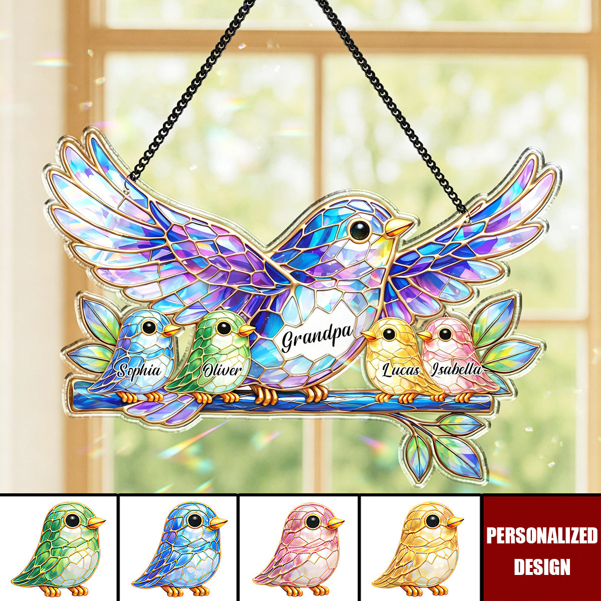 Custom Grandpa Bird Suncatcher, Custom Bird Dad Family Suncatcher, Father's Day Gift