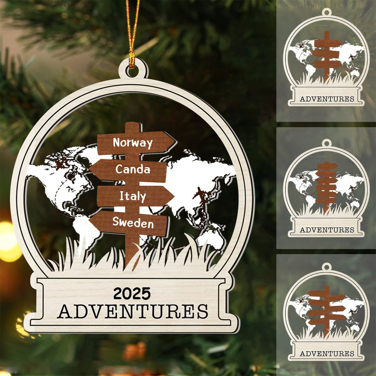 Personalized Traveling Christmas Wooden Ornament
