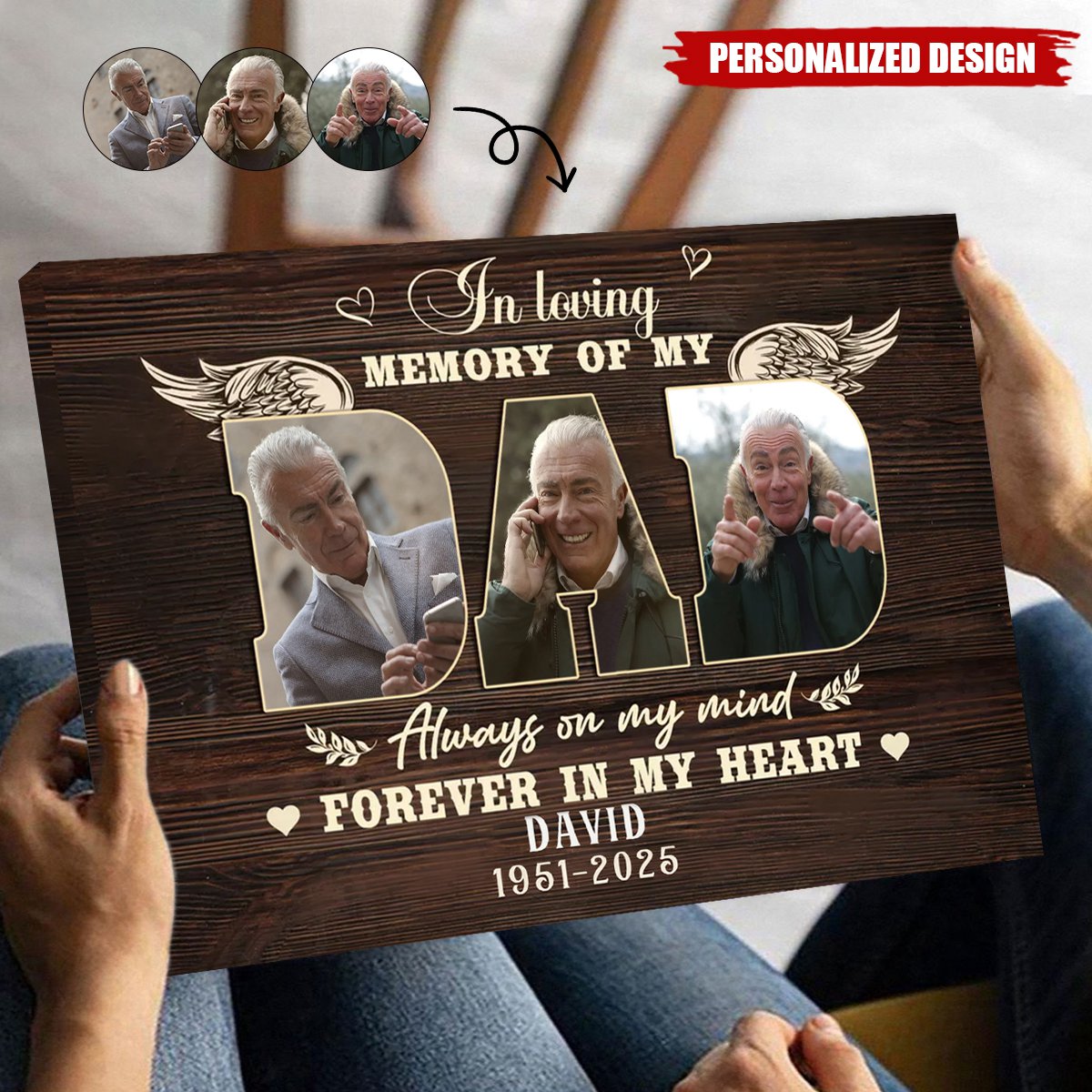 Personalized Memorial Photo Canvas, Sympathy Gifts For Loss Of Father