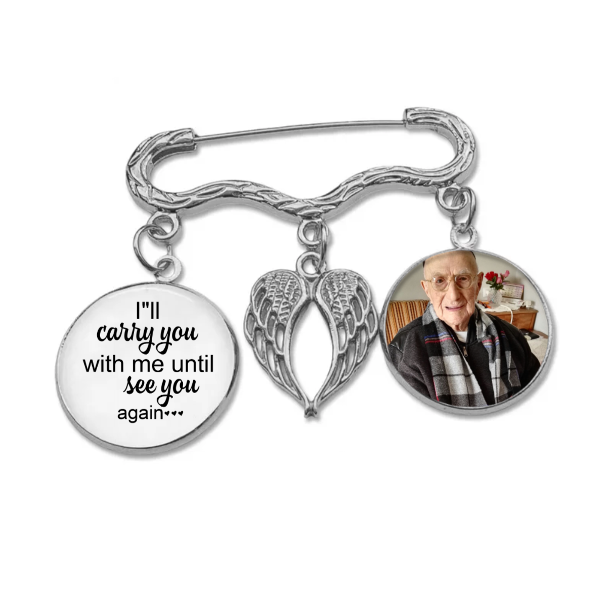 Personalized Memorial Boutonniere Charm Pin With Wings