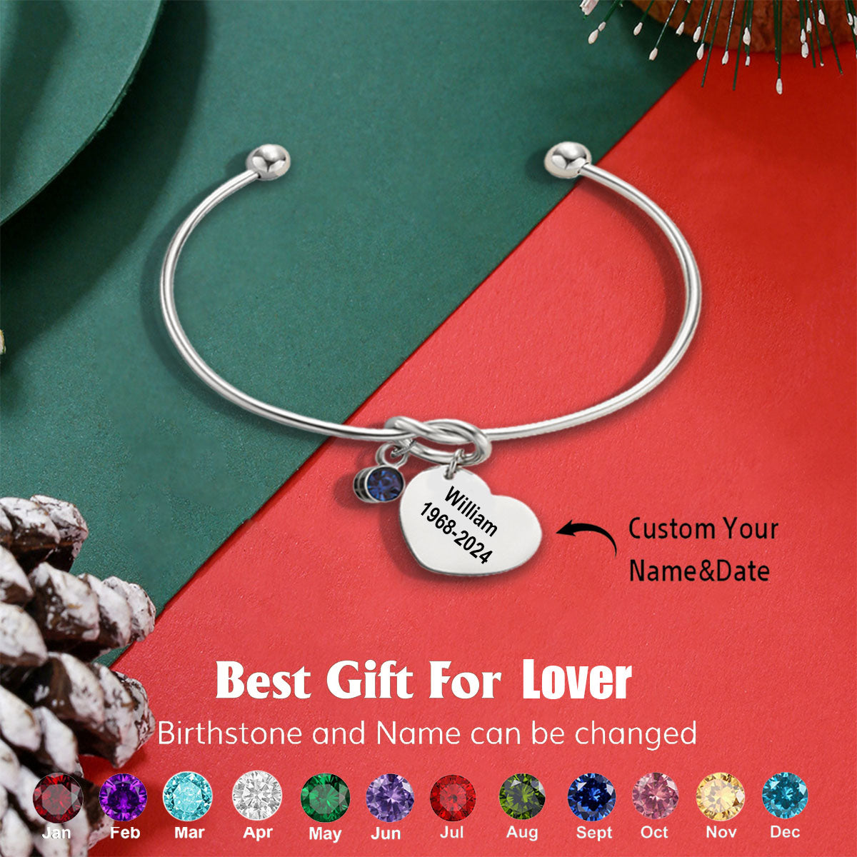 Personalized Custom Birthstone Name Bracelet For Women - Gift For Christmas