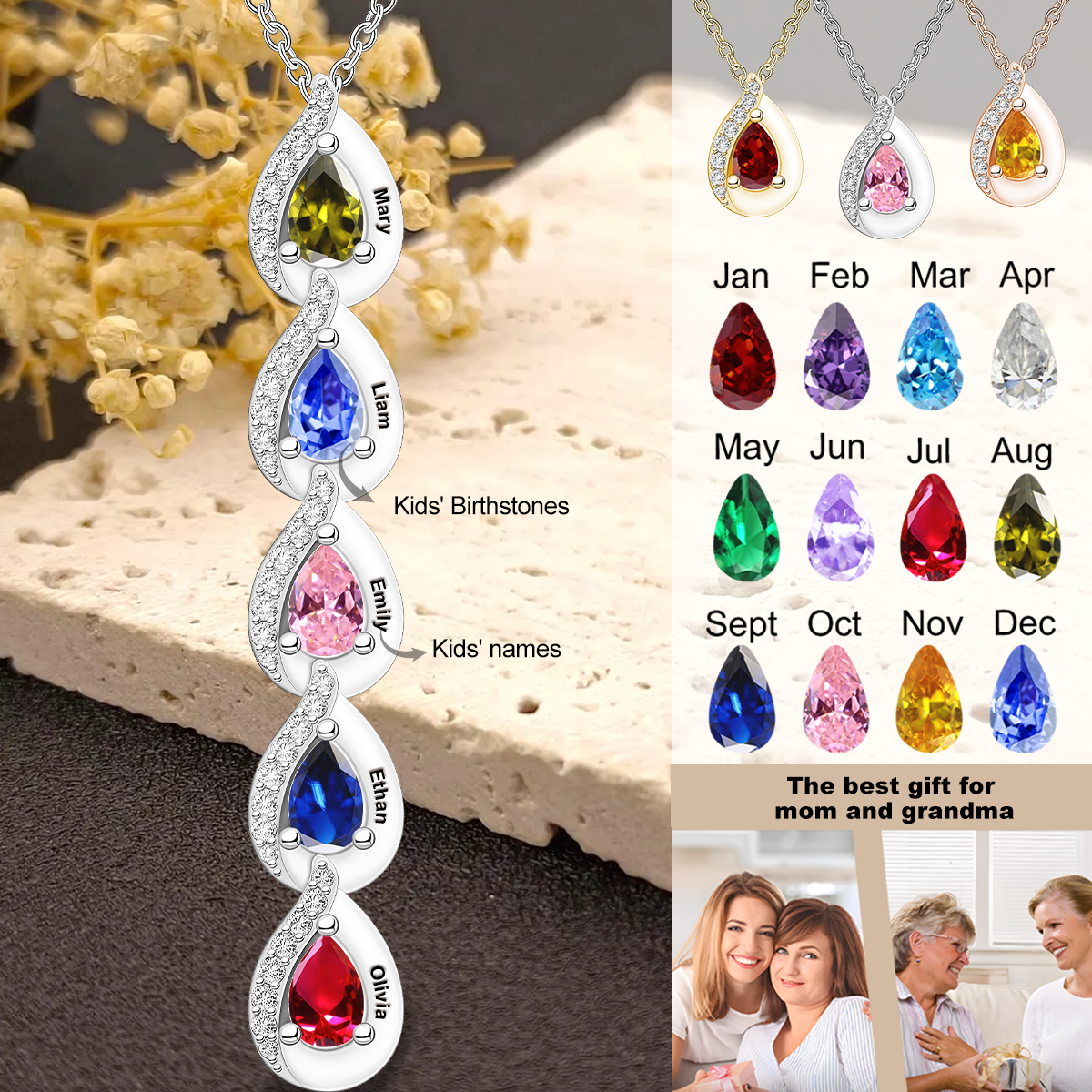 Personalized Dainty Birthstone Necklace, Birthday Gift for Her