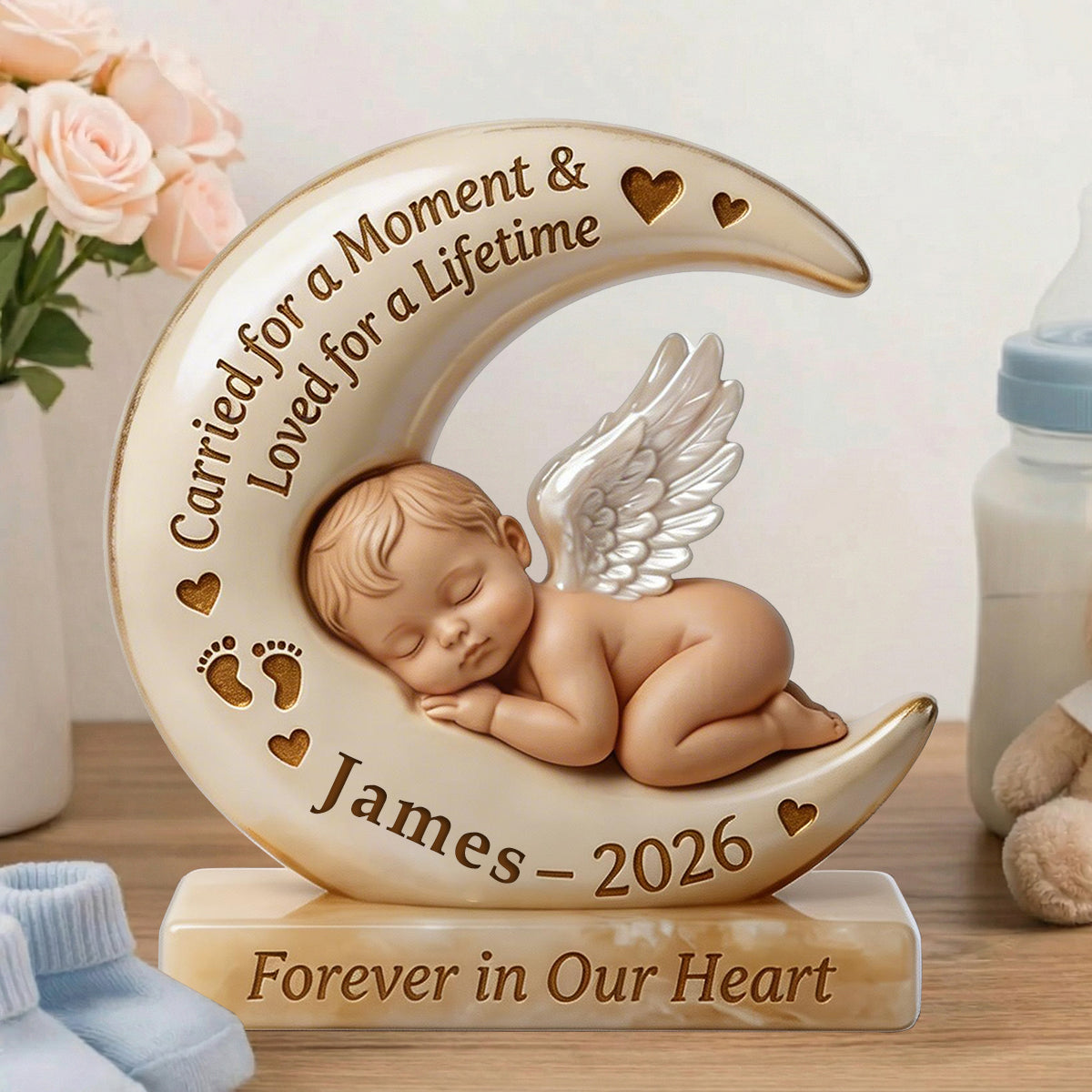 Baby Angel And Moon-Personalized Acrylic Plaque,Memorial Gift For Baby