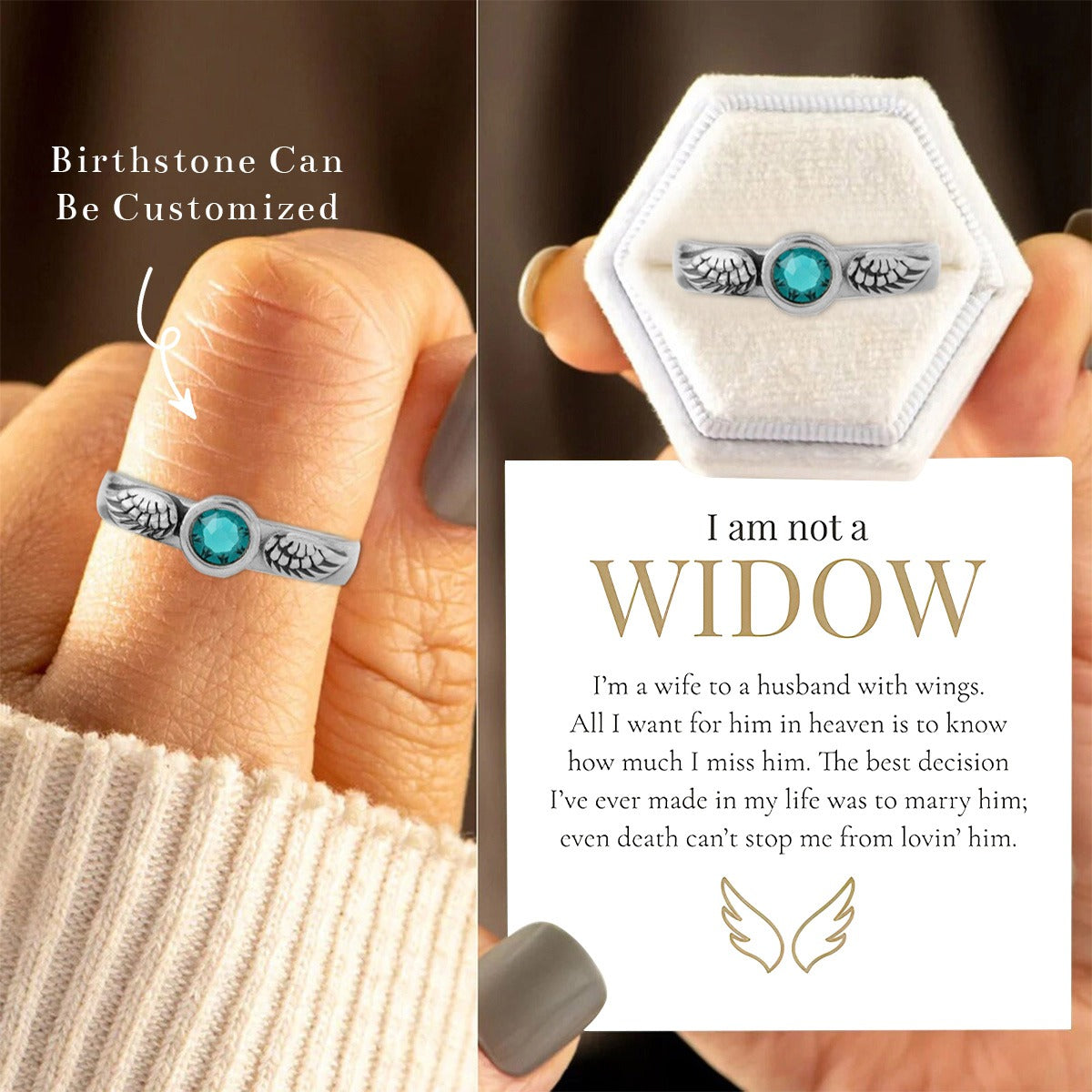 I'm a Wife to a Husband Personalized Circle Wings Memorial Birthstone Ring