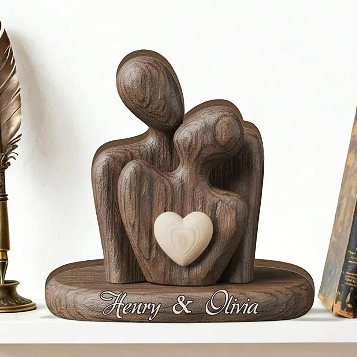 Elegant Couple Statue with Heart Inlay Plaque - Personalized Gift For Couple