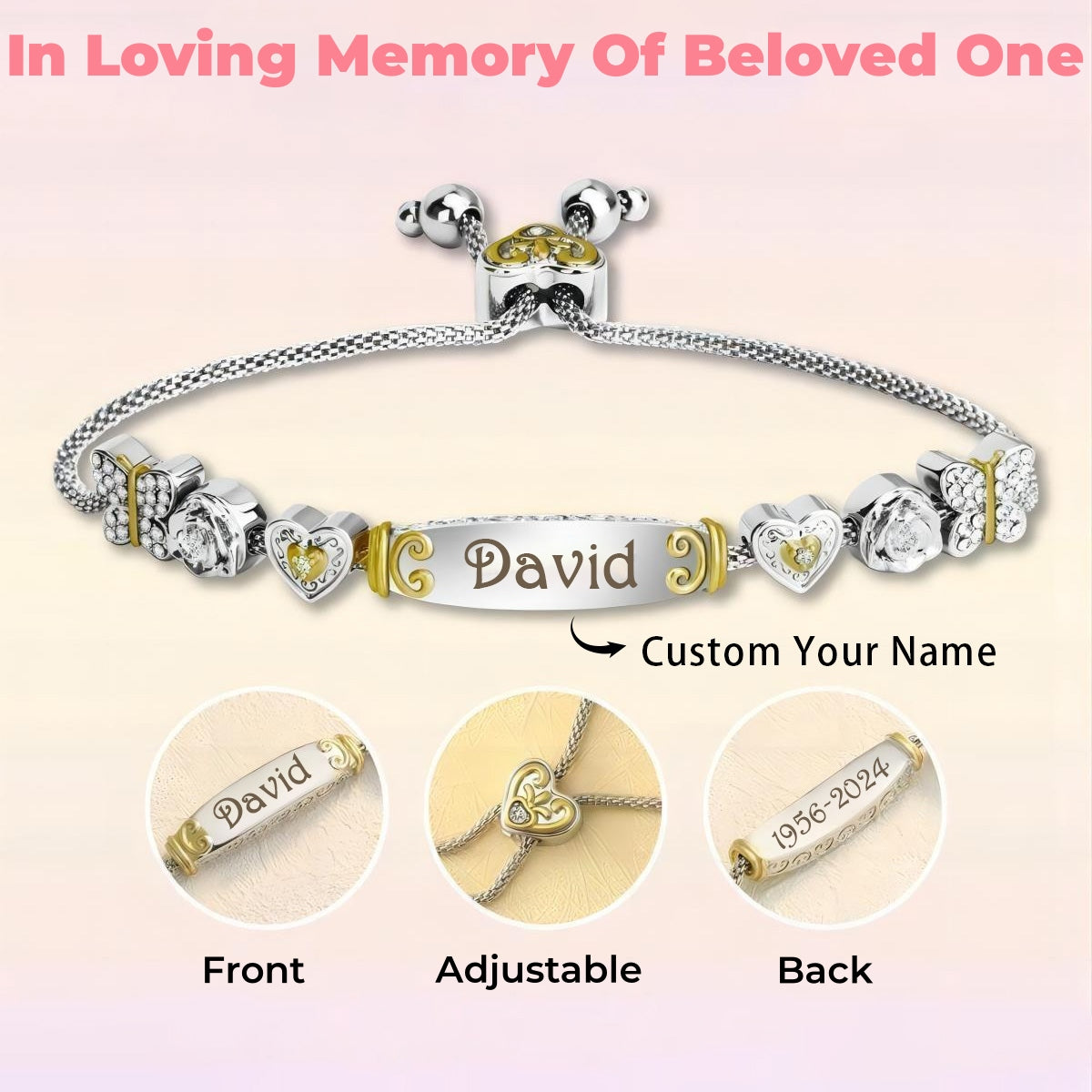 Personalized Custom Engraved Name& Date Memorial Bracelet - Gift For Christmas