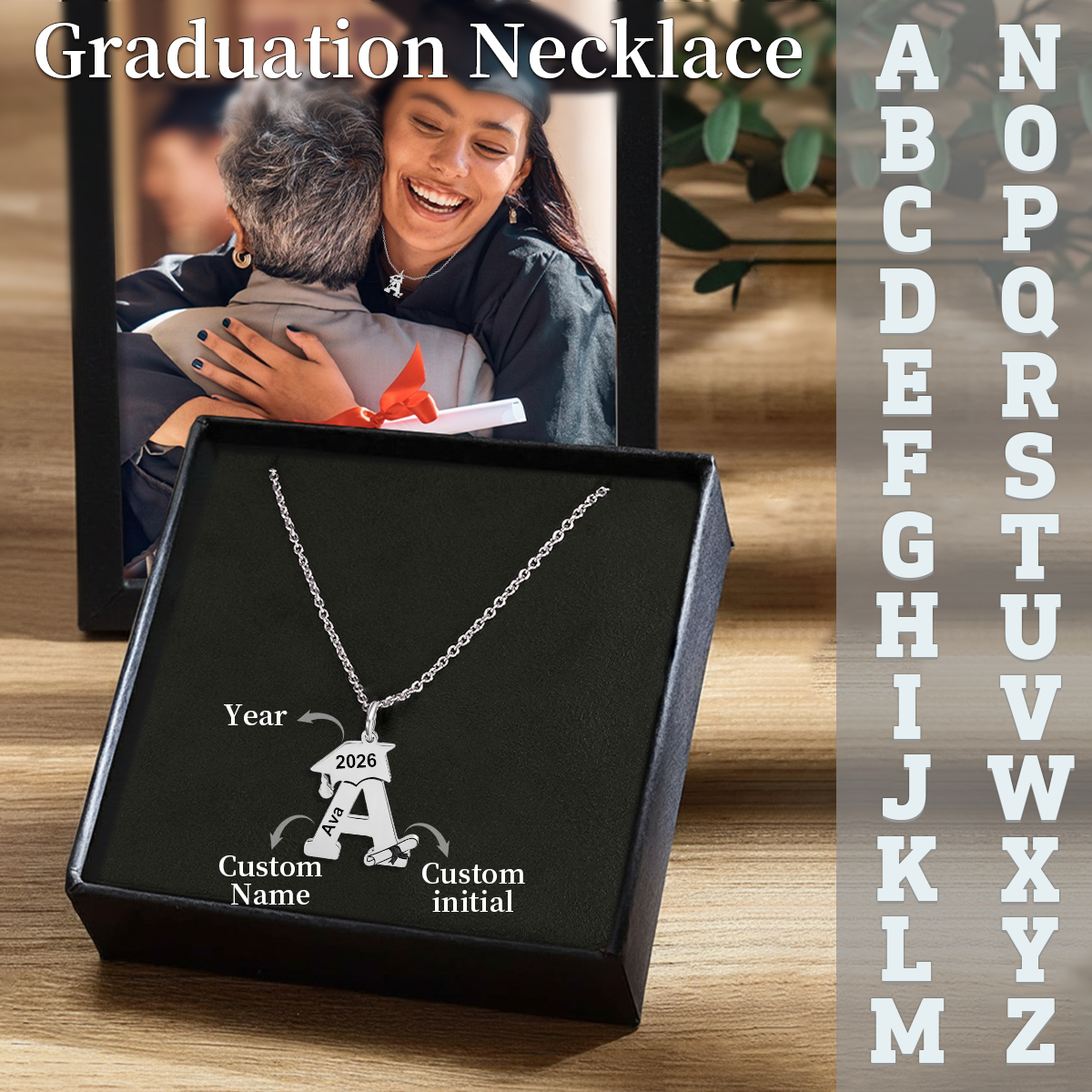 Personalized Graduation Initials Necklace, Gift For Graduates