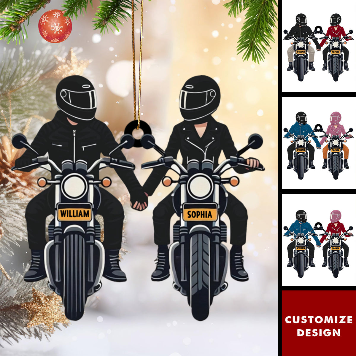 Couple Biker Motorcycle Racing Gift - Personalized Motorcycle Christmas Tree Ornament