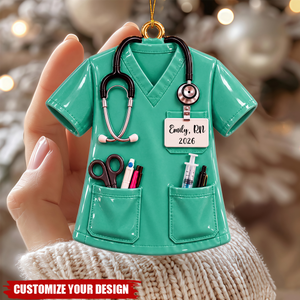 Personalized Nurse Scrub Uniform Christmas Acrylic Ornament