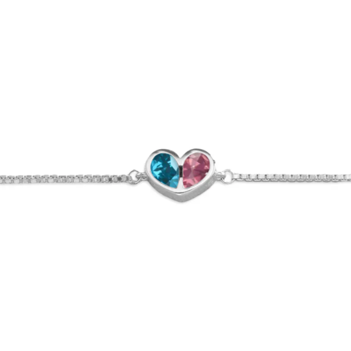 Personalized Best Freinds Forever Linked Together Custom Heart Birthstones Bracelet