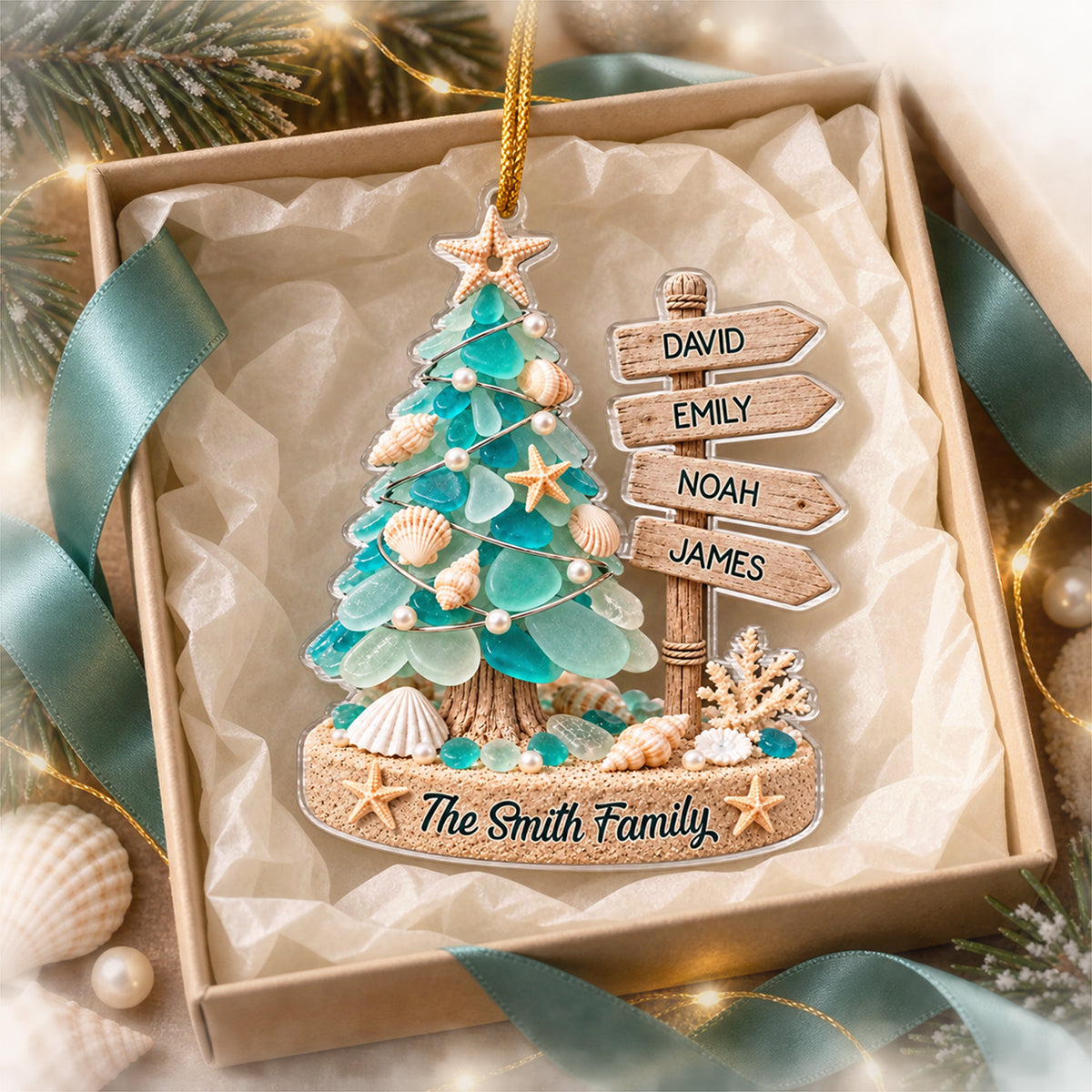 Custom Sea Glass Acrylic Ornament - Personalized Christmas Birthday Gifts For Mom, Dad, Brother, Sister