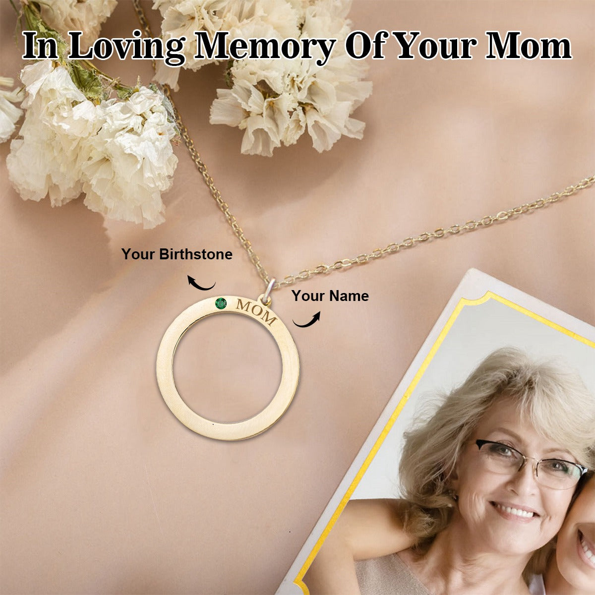 Personalized Birthstone Name Circle Memorial Necklace