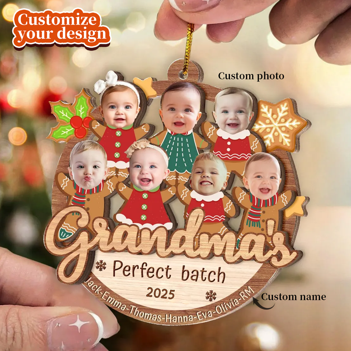 Grandma's Best Cookies - Personalized Child's Photo Wooden Double-Layer Ornament