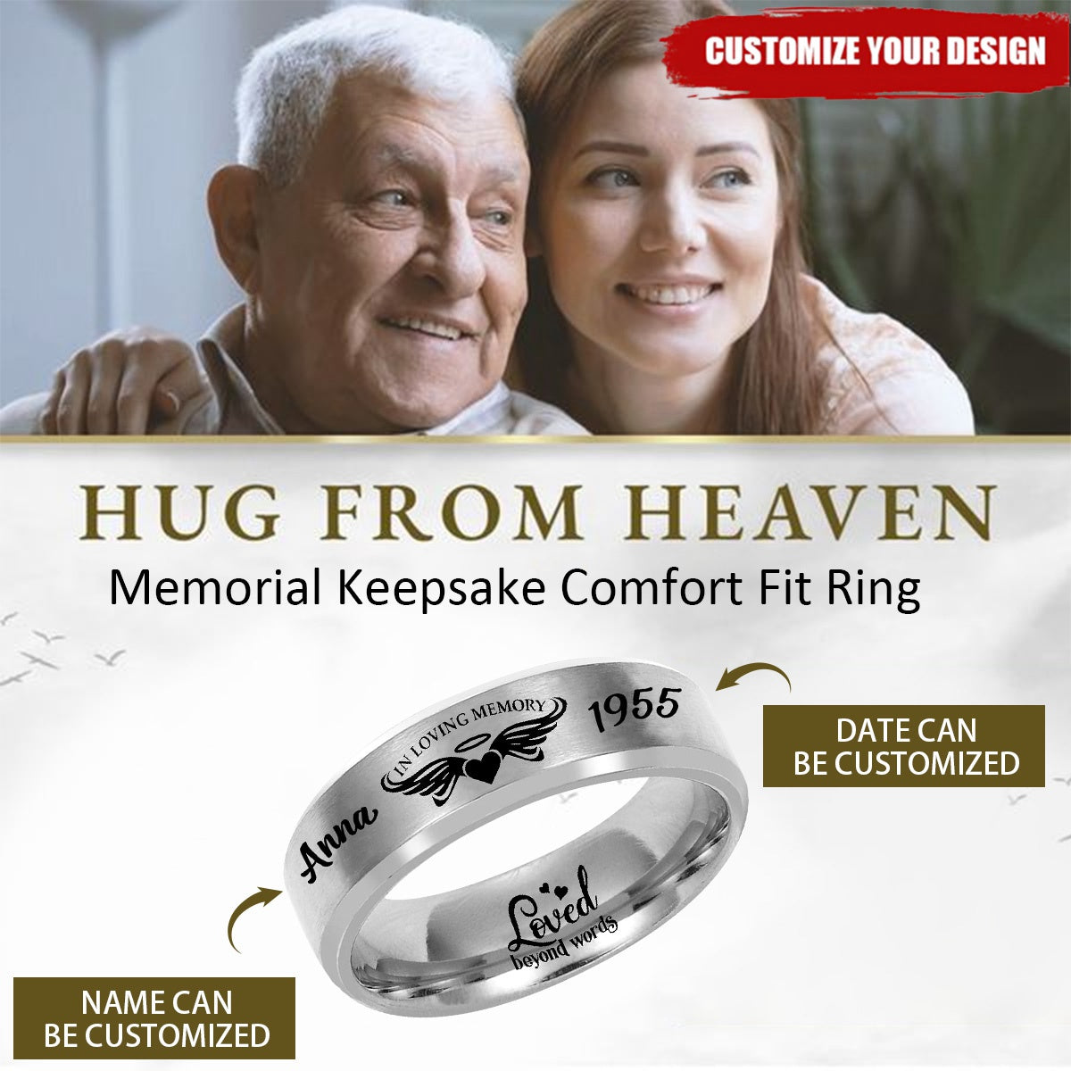 In Loving Memory Personalized Memorial Keepsake Comfort Fit Ring