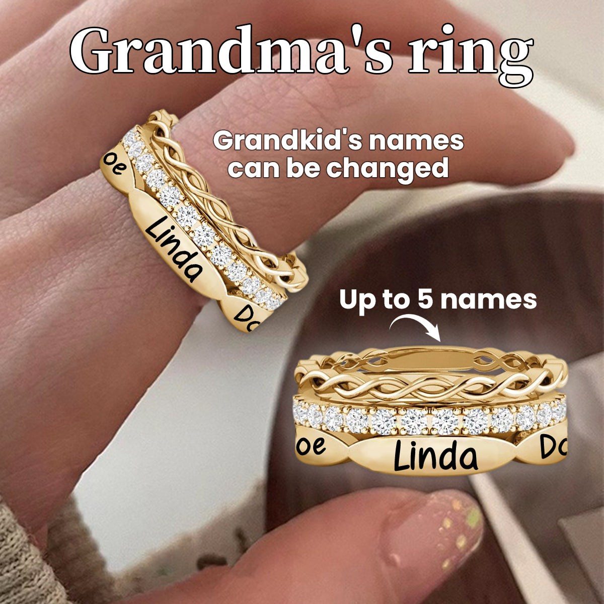 Personalized Grandma Mom  Stacking Name Rings
