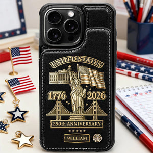 America 250 Anniversary - Personalized Leather Flip Wallet Phone Case