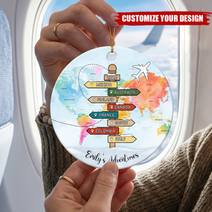 Personalized Traveling Destination Ornament, Travel Adventure Ornament, Christmas Gift