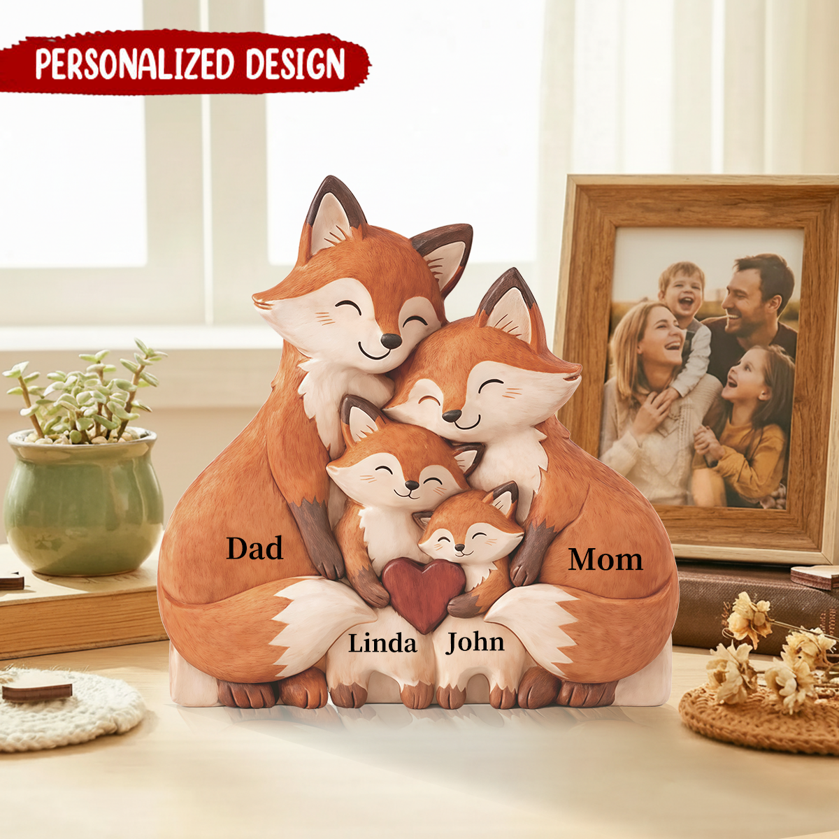 Personalized Fox Family Puzzle, Custom Name Wooden Puzzle