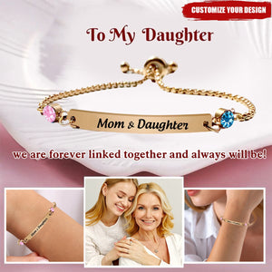 Personalized Mother & Daughter Forever Linked Together Custom Any Text Birthstones Bracelet
