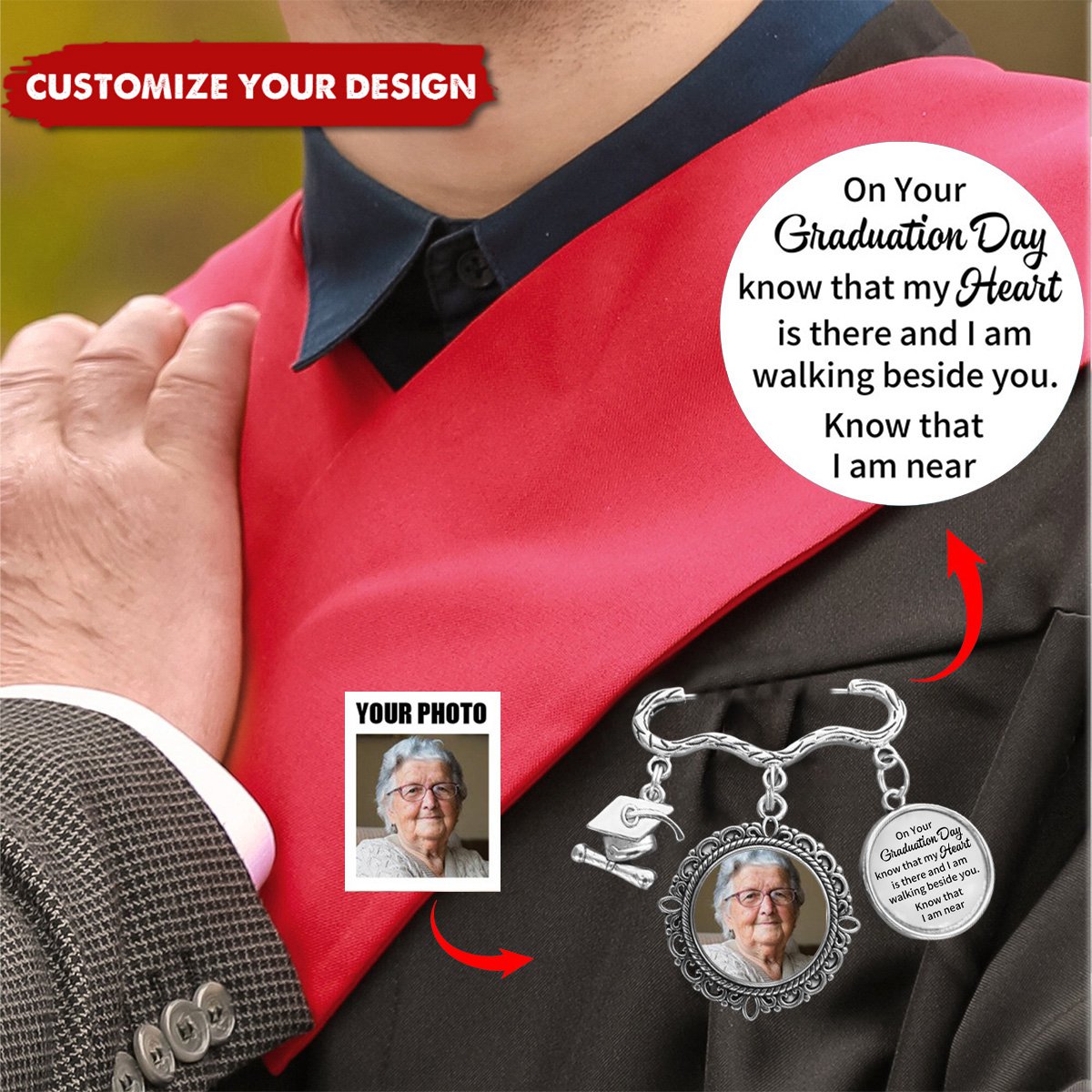 Personalized Memorial Graduation Photo Pin - Grad Gown Memorial Pin