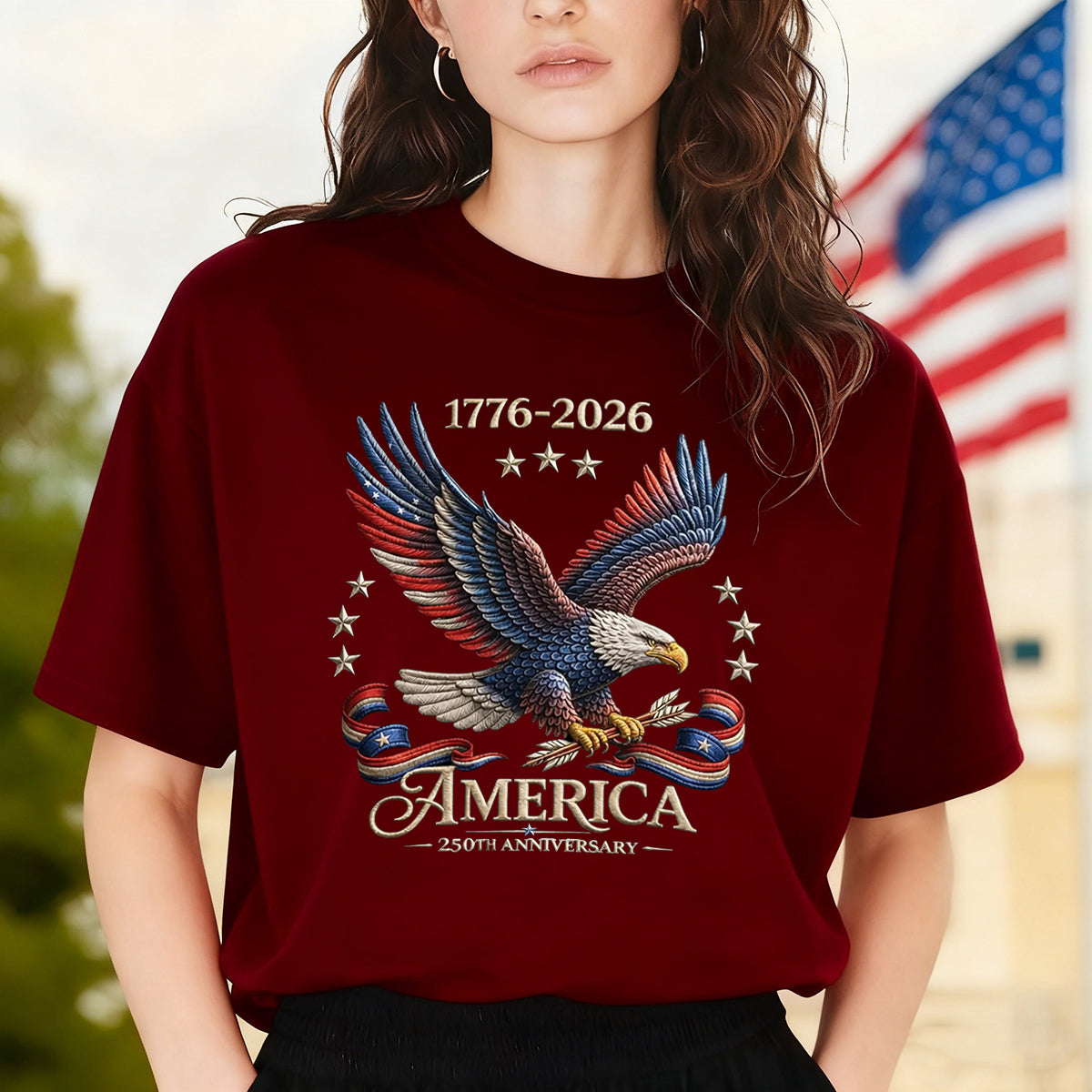 250th Anniversary America Patriotic T-Shirt, Bald Eagle American Flag Tee