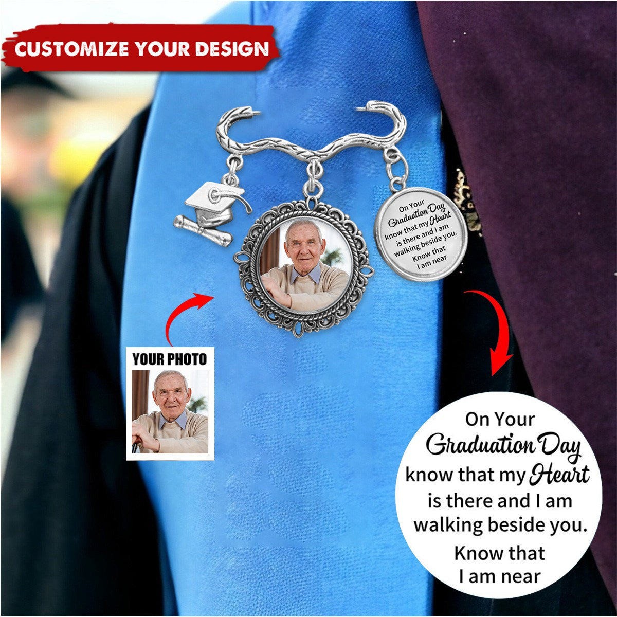 Personalized Memorial Graduation Photo Pin - Grad Gown Memorial Pin