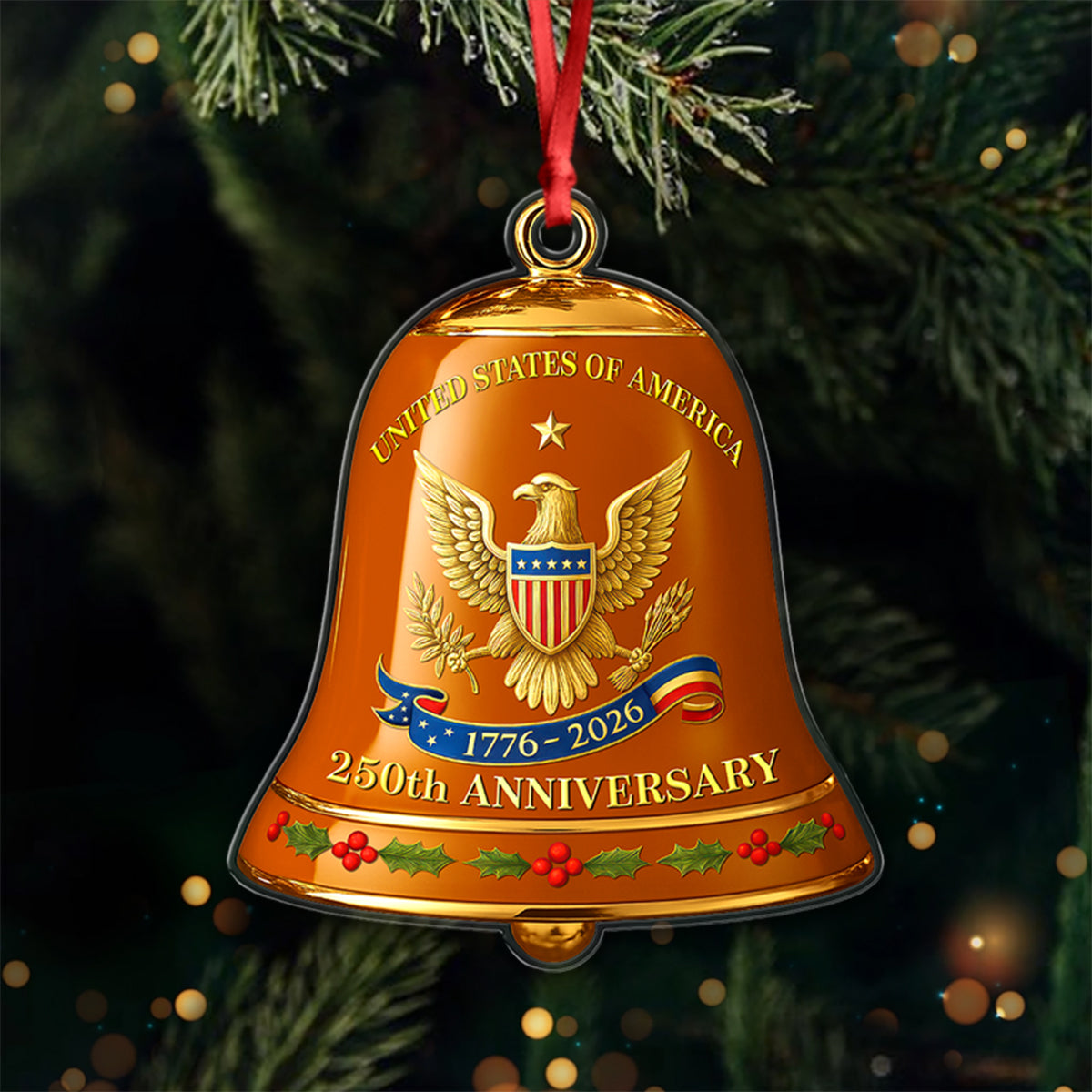 United State Of America 250th Anniversary Bell Acrylic Ornament