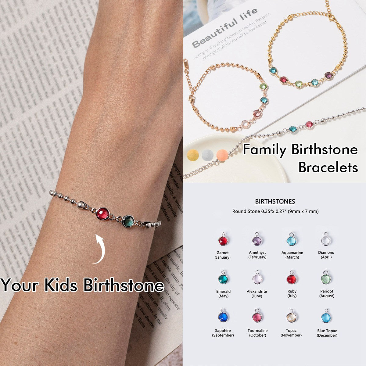 Personalized Family Birthstone Bracelets for Mom Jewelry Mother Daughter Bracelet