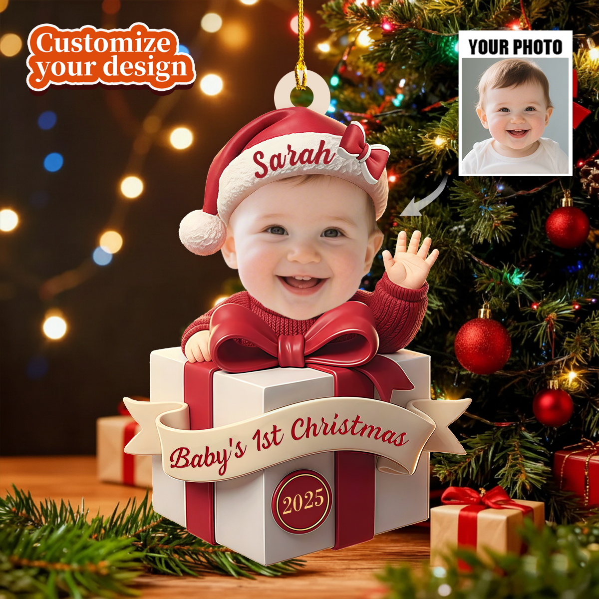 Personalized Baby Photo Christmas Ornament, Funny Newborn First Christmas Gift