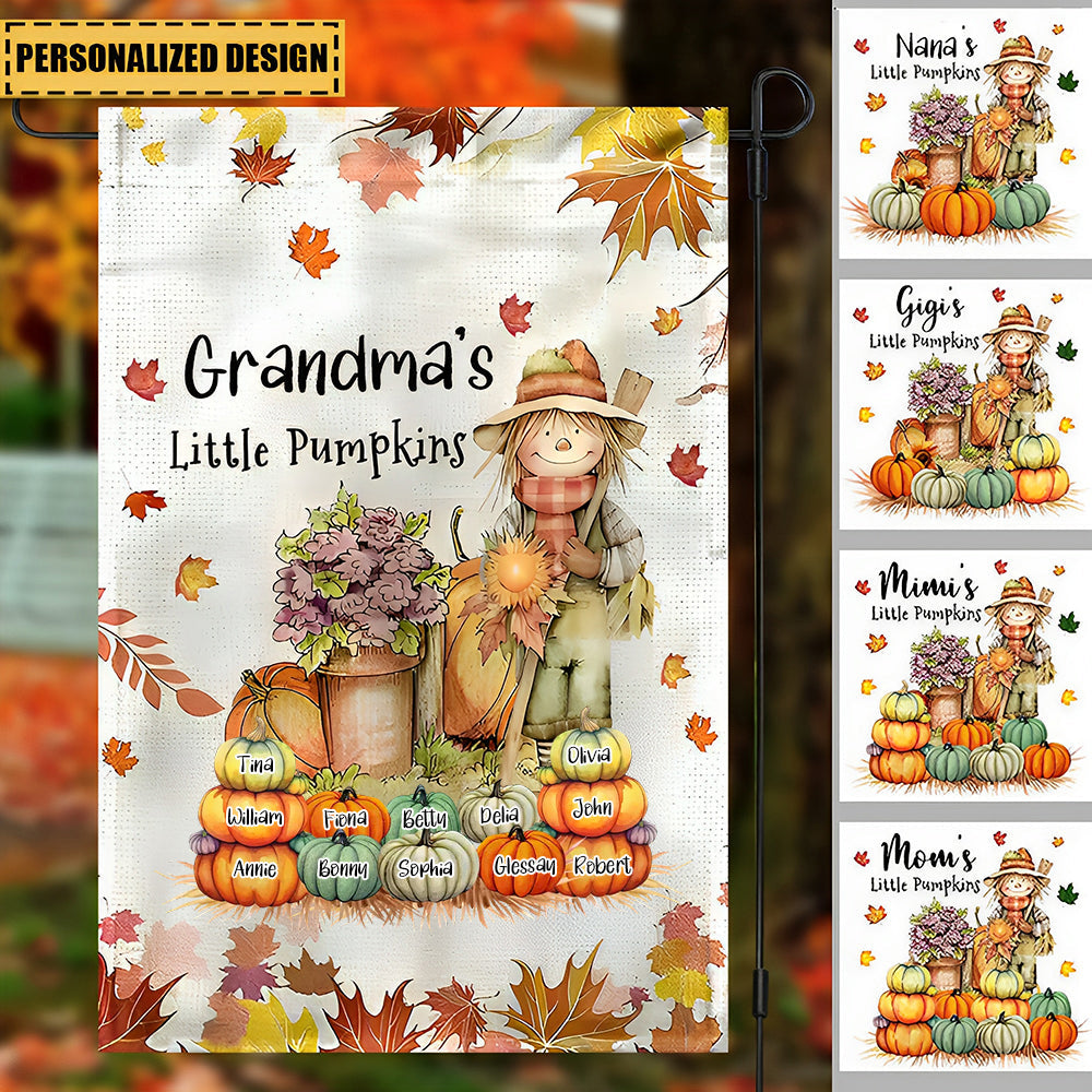 Fall Season Nana's Little Pumpkins Scarecrow Grandma Personalized Flag