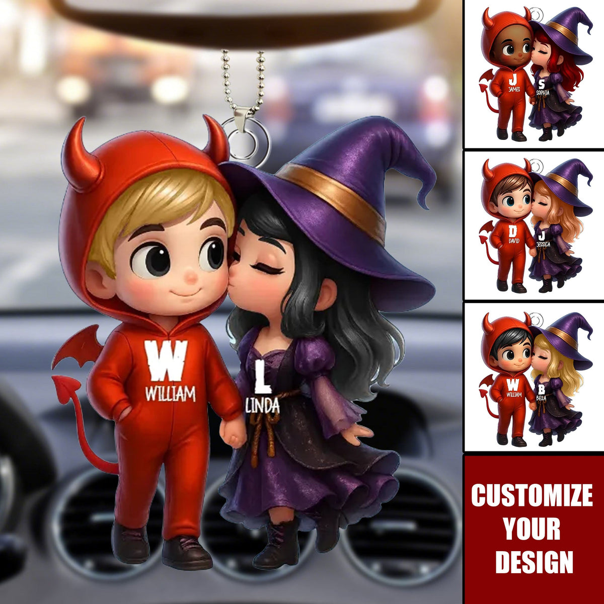Cute Cartoon Halloween Couple Personalized Acrylic Ornament, Halloween Tree Decoration