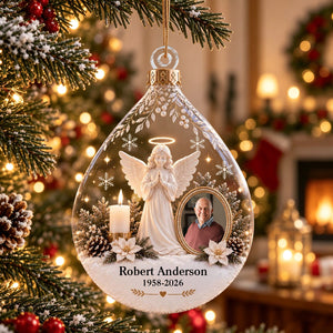 Personalized Memorial Angel Christmas Ornament, Custom Photo In Loving Memory Keepsake