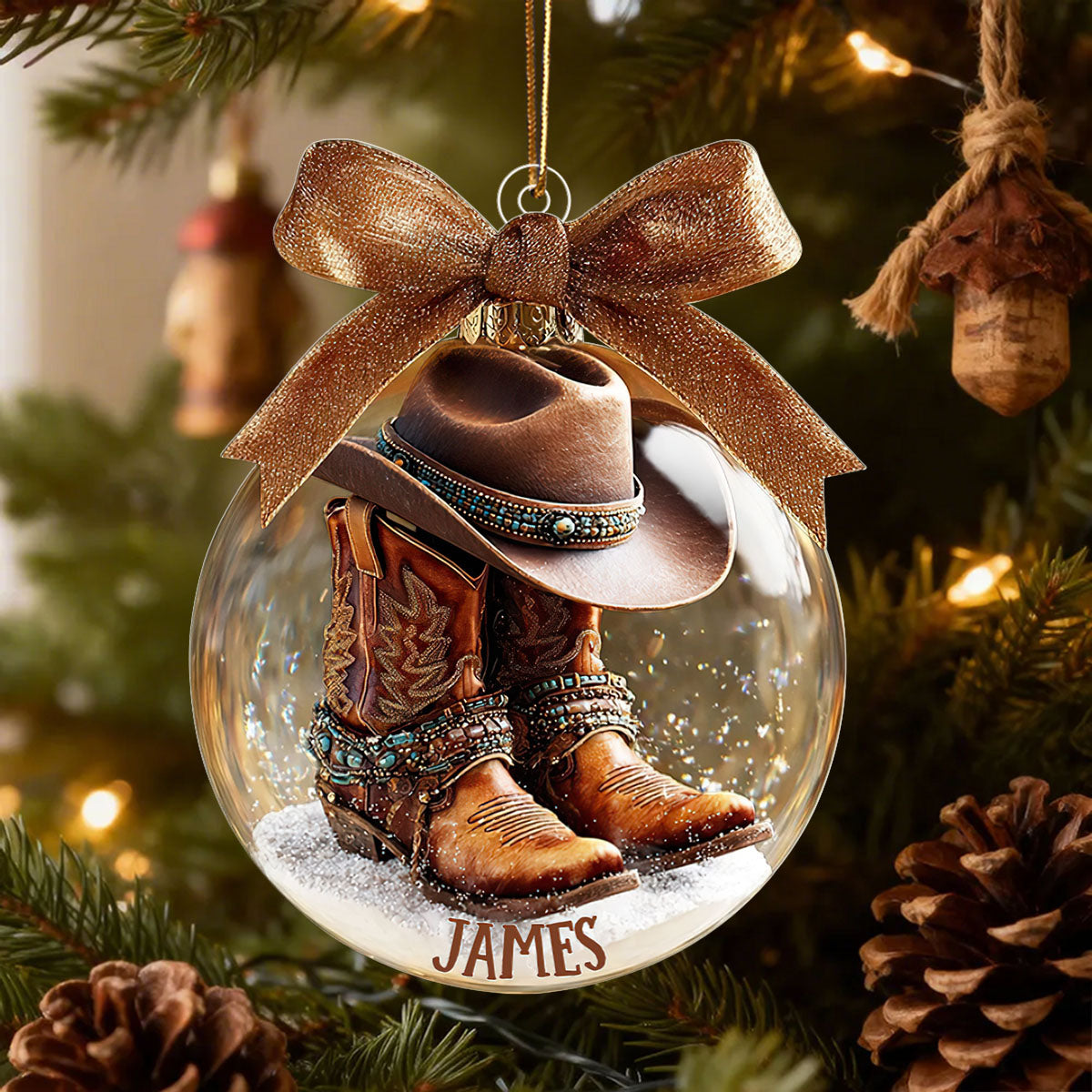 Personalized Cowboy Boots and Hat Ornament, Cowboy Western Xmas Gift