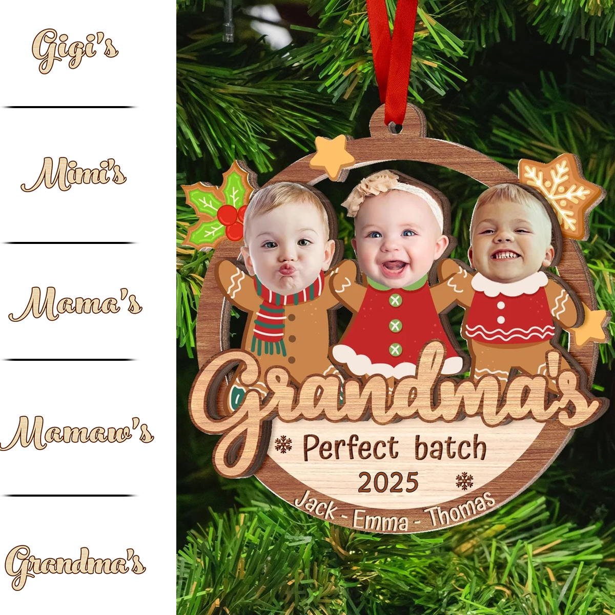 Grandma's Best Cookies - Personalized Child's Photo Wooden Double-Layer Ornament