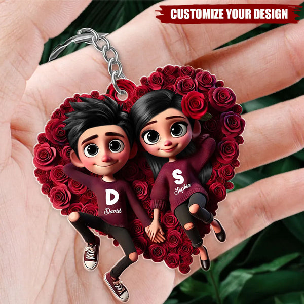 Rose Heart Couple Personalized Acrylic Keychain, Valentine's Day