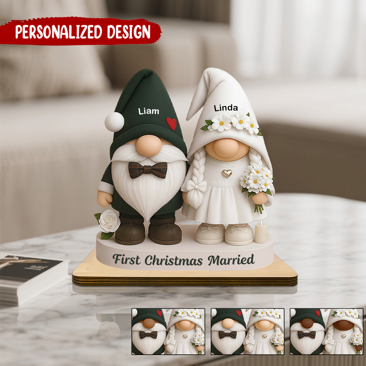 Personalized First Christmas Married Wooden Plaque - Custom Gifts for Couples