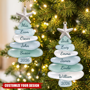 Custom Sea Glass Tree Ornament, Coastal Family Christmas Keepsake