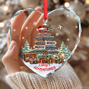 Personalized Travel Adventures Crystal Ornament- Christmas Gifts