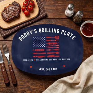 Personalized Dad Grilling Platter, Patriotic BBQ Plate, Fathers Day Gift