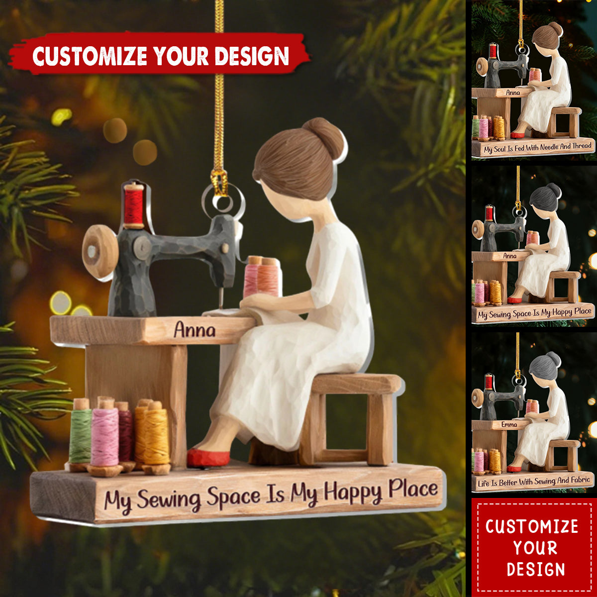 My Sewing Space Is My Happy Place - Personalized 1-Layer Acrylic Ornament