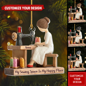 My Sewing Space Is My Happy Place - Personalized 1-Layer Acrylic Ornament
